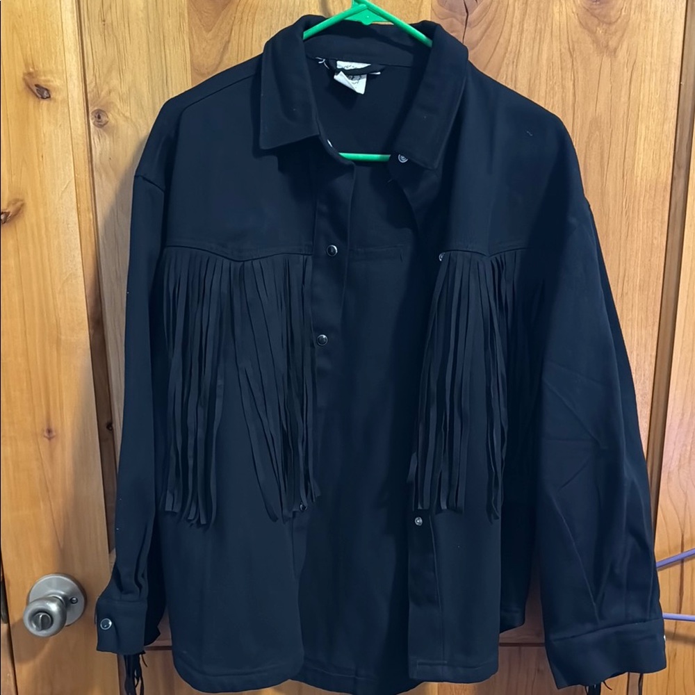 Black Fringe denim jacket with snaps